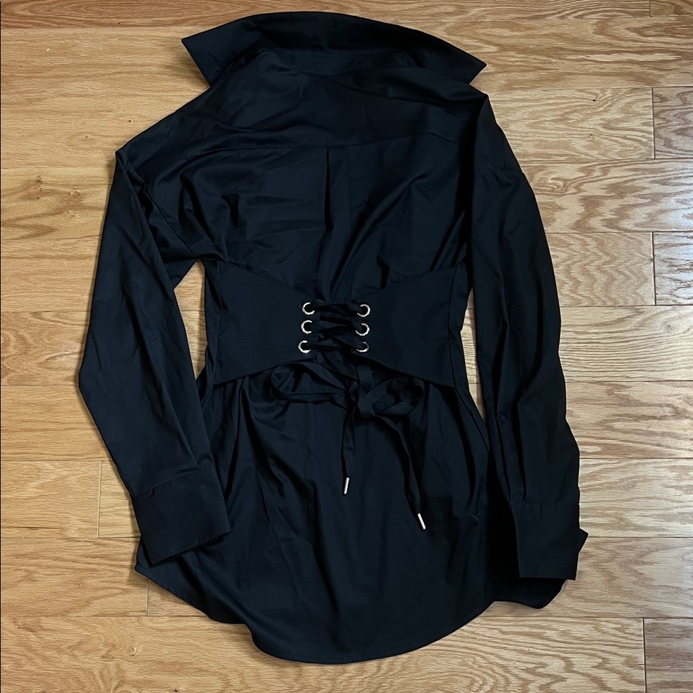 Naked Wardrobe Black Long Sleeve Corset Mini Shirtdress - Size M